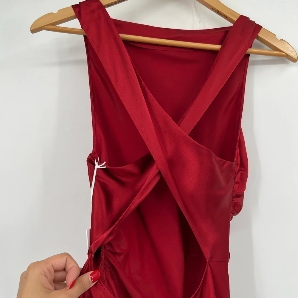 Reformation Casette Silk Dress Ruby Red Wine Sangre Open Back Maxi Gown size 6 - Picture 8 of 12